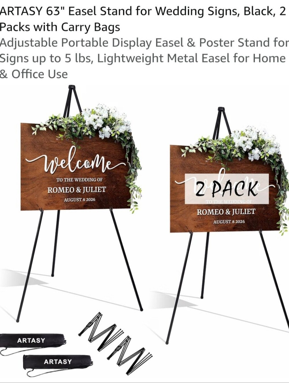 Collapsable Easel Display Stands for Wedding Signs - 2 Pack - Black